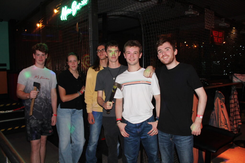 A group of 6 people doing Axe Throwing at Matrix in Hereford.